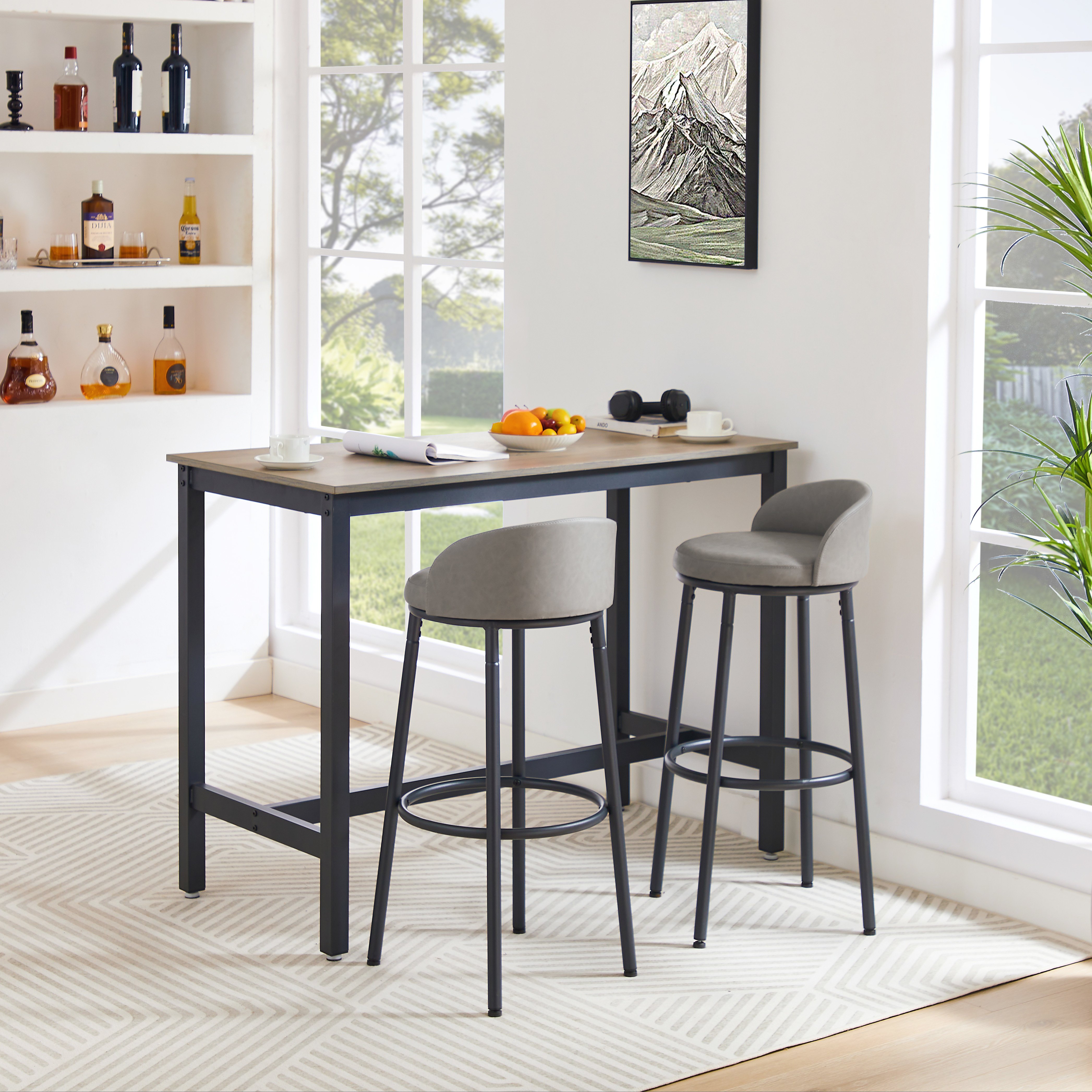 Bar stool Set of 2, 29.3 Inches Barstools with Back and Footrest, for Dining Room Kitchen Counter Bar, Grey and Black, 15'' W x 15'' D x 29.3'' H Bar stool Set of 2, 29.3 Inches Barstools with Back and Footrest, for Dining Room Kitchen Counter Bar, Grey and Black, 15'' W x 15'' D x 29.3'' H
