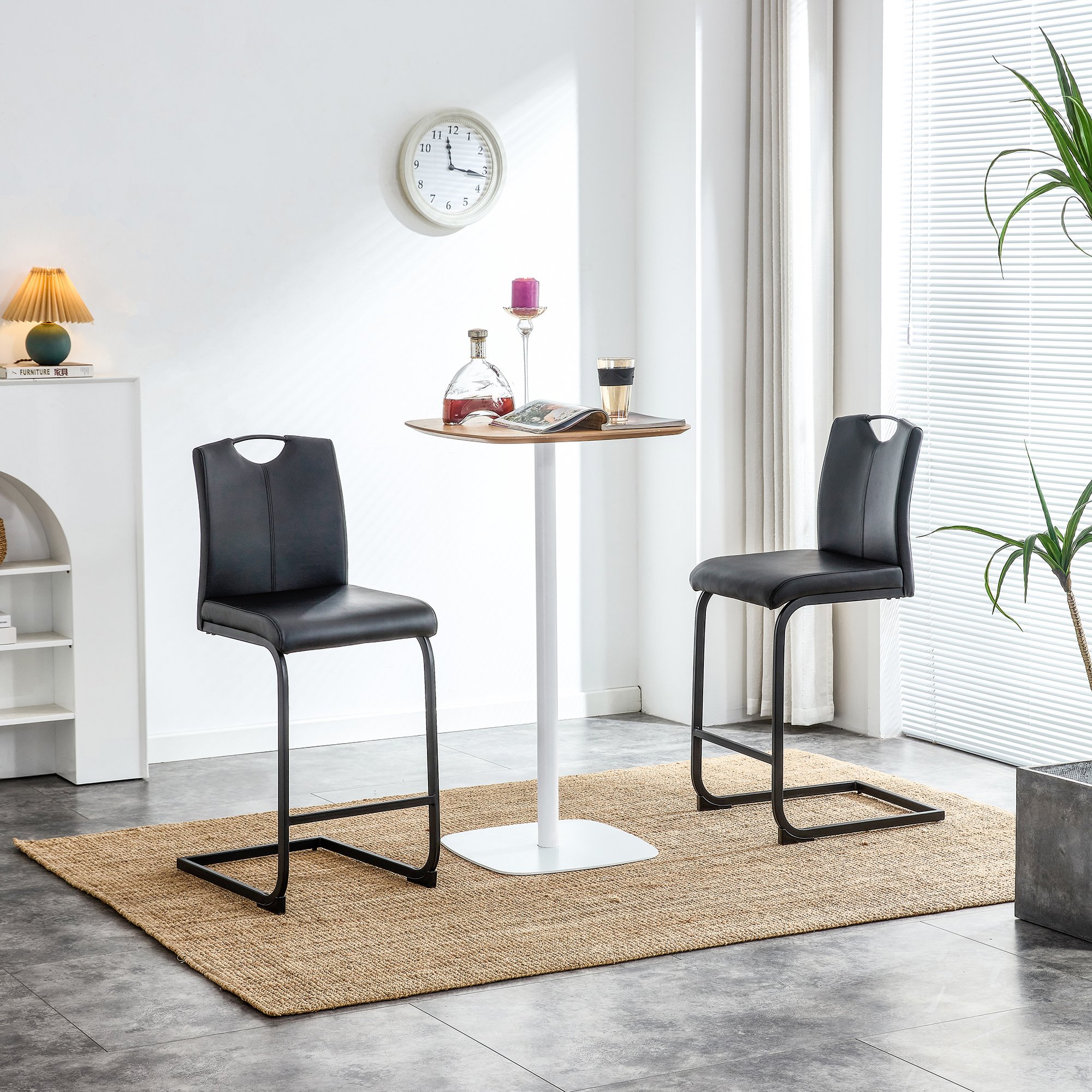 Black PU Chair Barstool Dining Counter Height Chair Set of 2 Black PU Chair Barstool Dining Counter Height Chair Set of 2