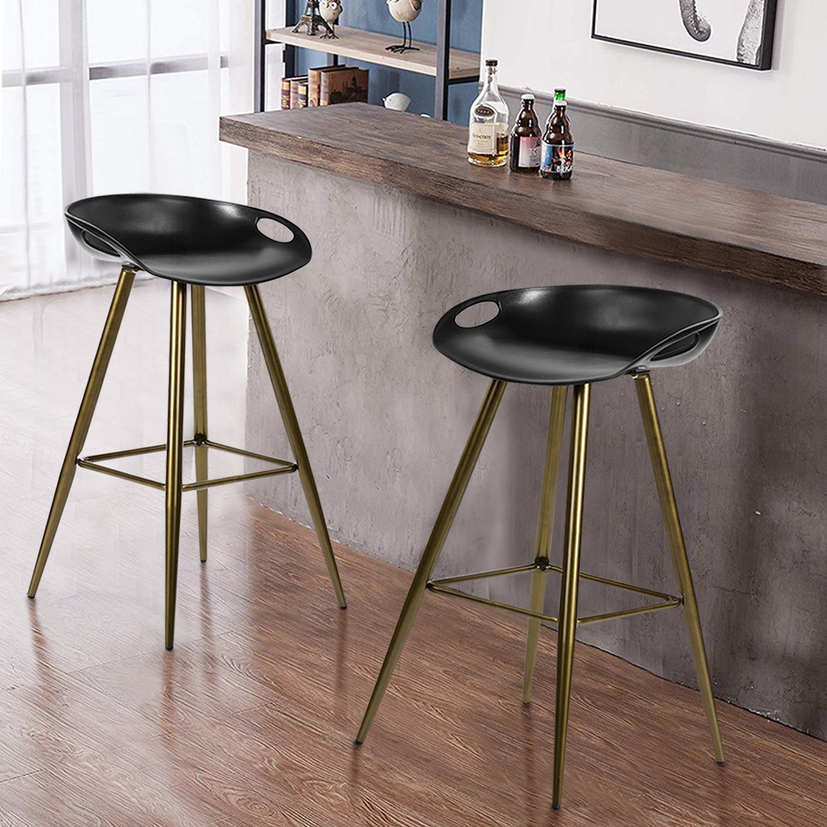 Bak Bar & Counter Stool (Set of 2) - Black & Gold Bak Bar & Counter Stool (Set of 2) - Black & Gold