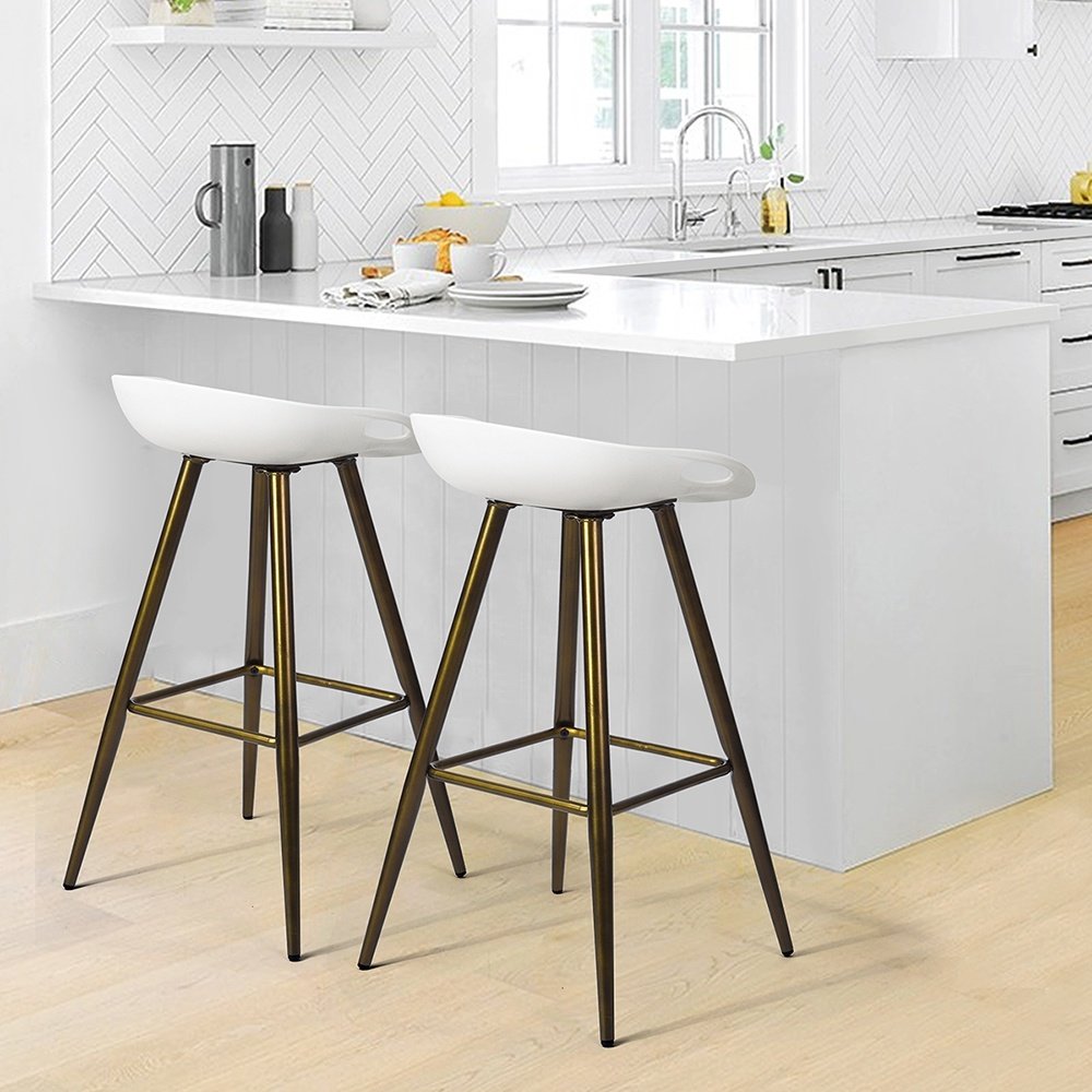 Bak Bar & Counter Stool (Set of 2) - White & Gold Bak Bar & Counter Stool (Set of 2) - White & Gold
