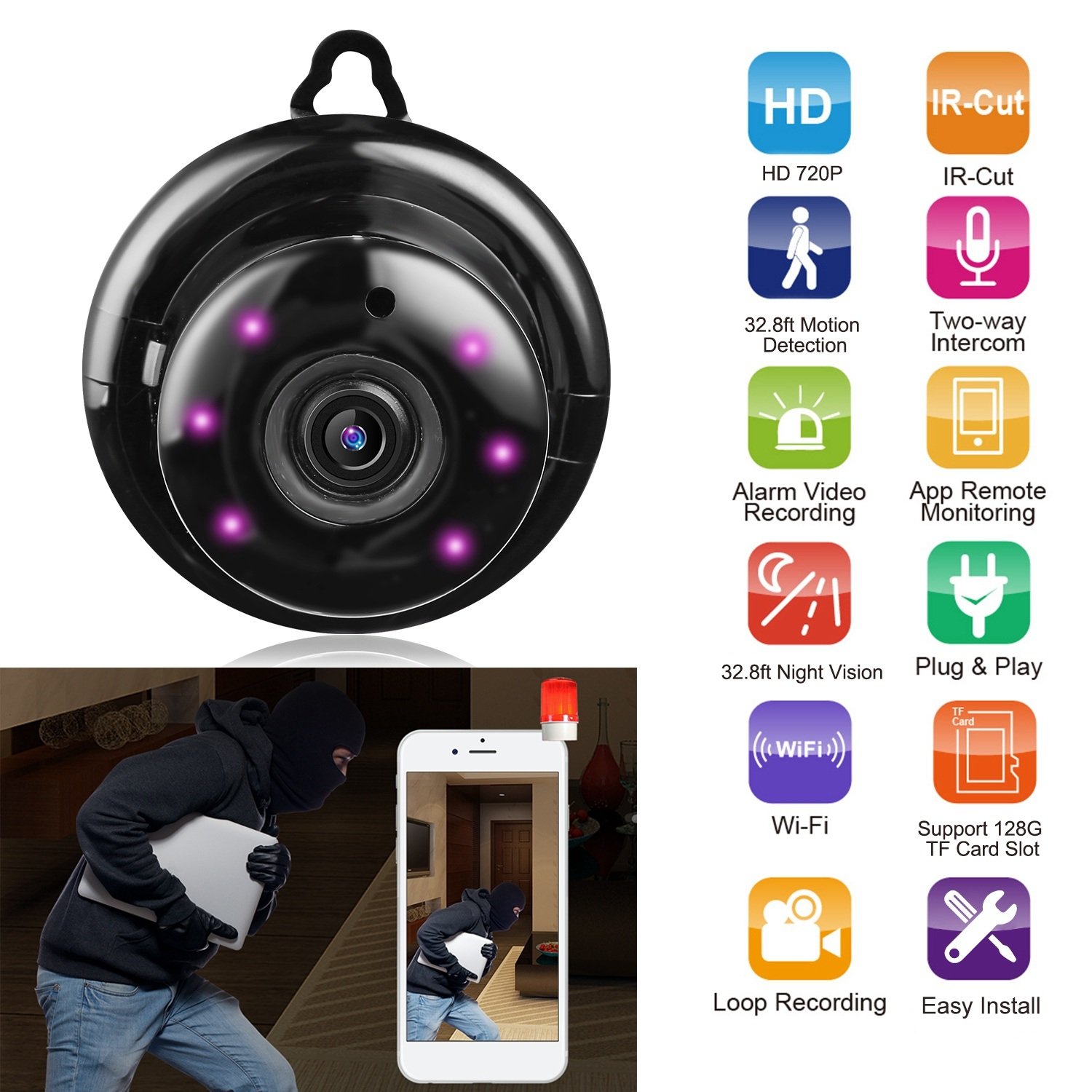 720P WiFi IP Camera Smart Home Security Surveillance Camera Night Vision Motion Detection Two Way Talk Loop Recording 720P WiFi IP Camera Smart Home Security Surveillance Camera Night Vision Motion Detection Two Way Talk Loop Recording