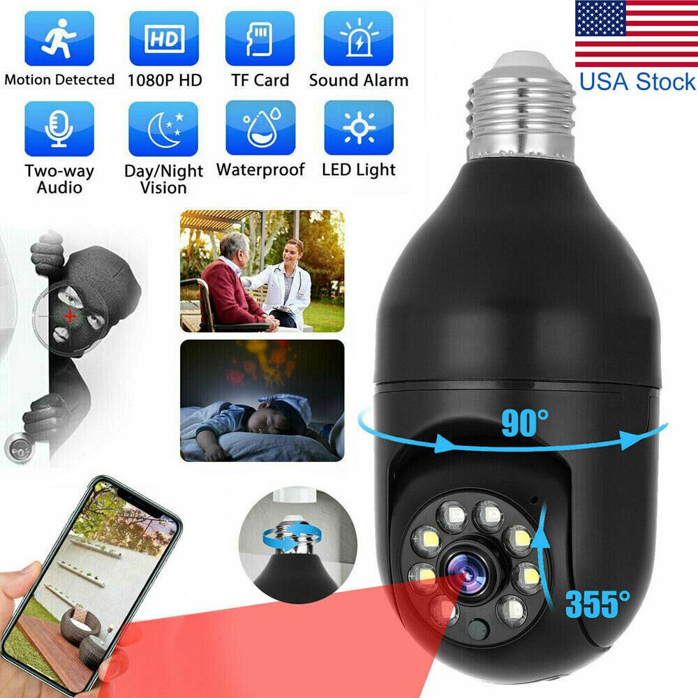 360° Light Bulb WiFi Camera Wireless Home Security Cam Waterproof IR Night Smart 360° Light Bulb WiFi Camera Wireless Home Security Cam Waterproof IR Night Smart